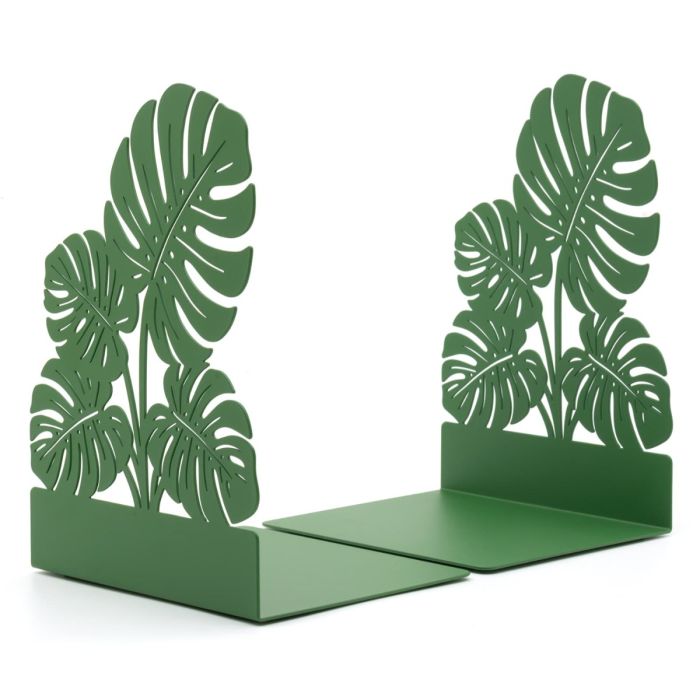 Monstera Leaf Metal Bookends — Green, Set of 2