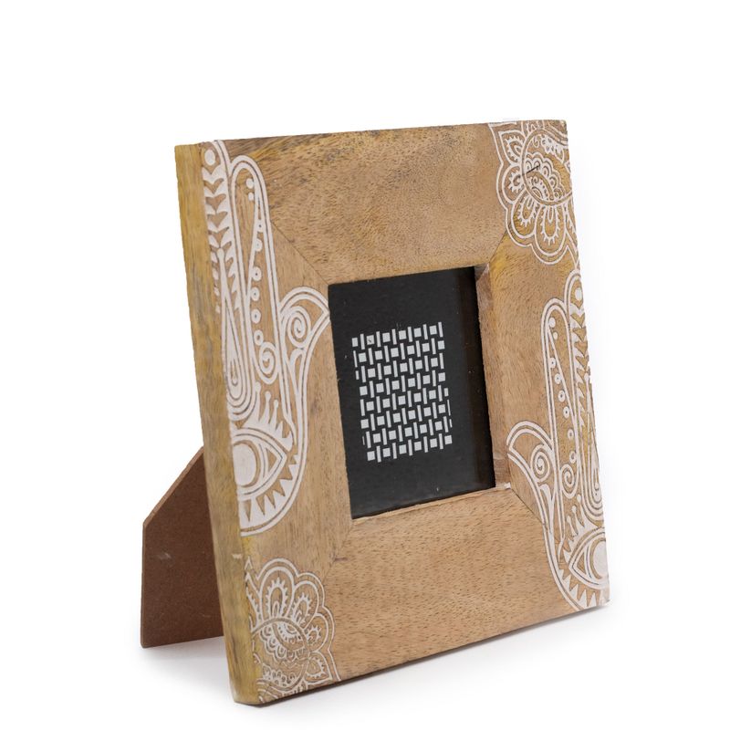 White Hamsa Mango Wood Photo Frame — 10 × 10 cm Photo